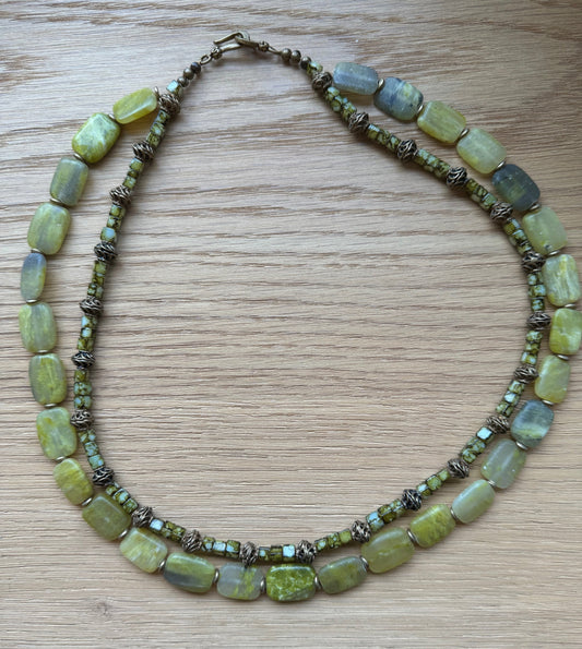 Green Pyrite Necklace w/ Antique Brass