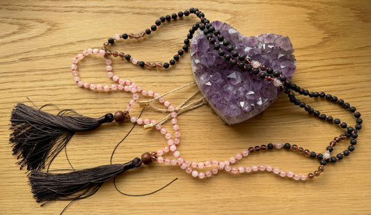 Mala Necklace Rose Quartz Lava Tassel