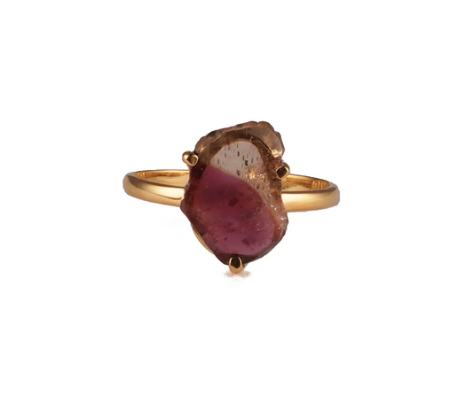 Adjustable Round Watermelon Tourmaline Ring