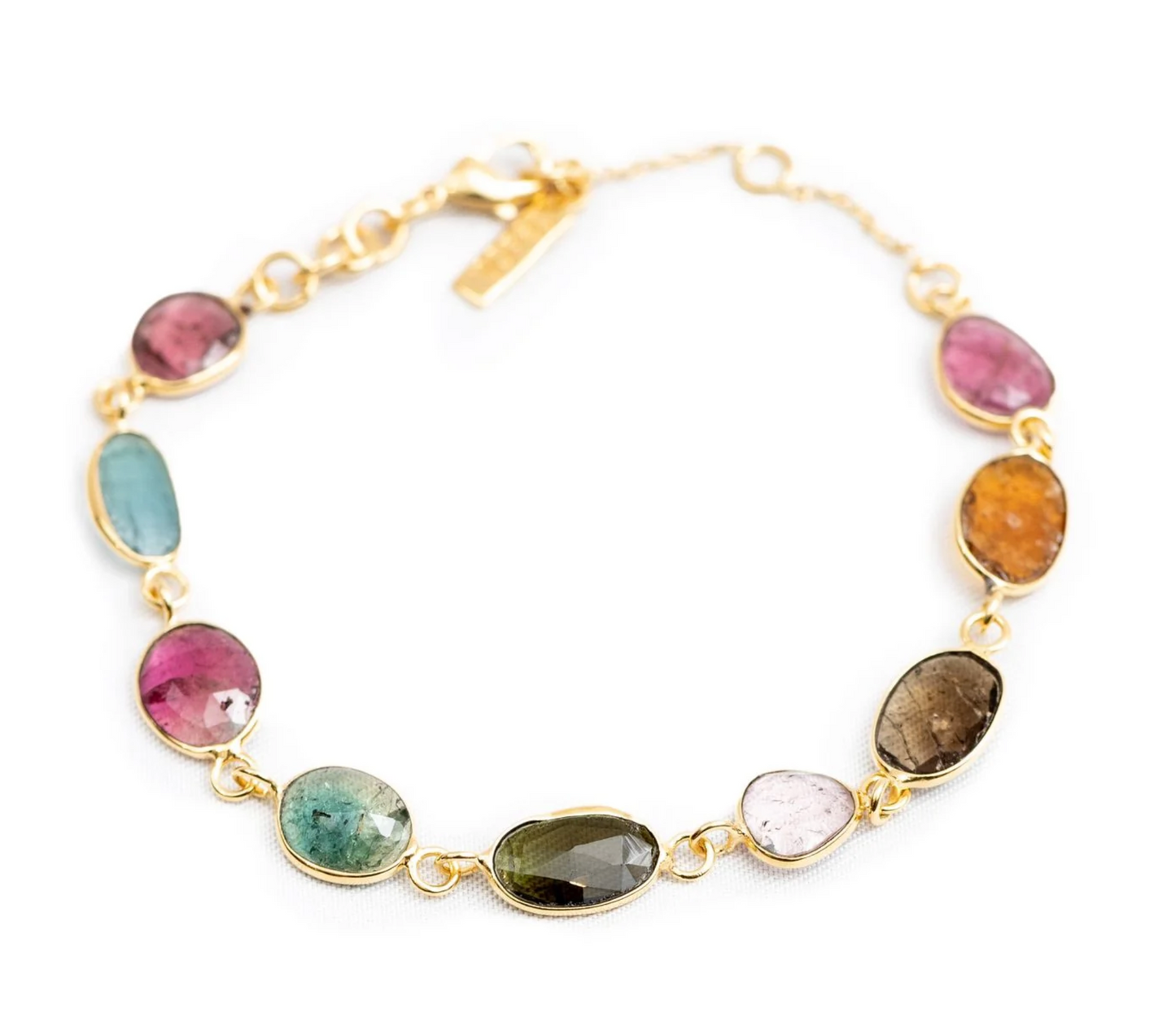 Watermelon Tourmaline Bracelet - Gold Plated Brass