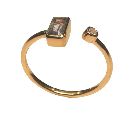 Labradorite and White Topaz Open Ring - Gold Plated