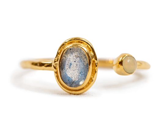 Labradorite and Opal Dual Ring - Gold Plated