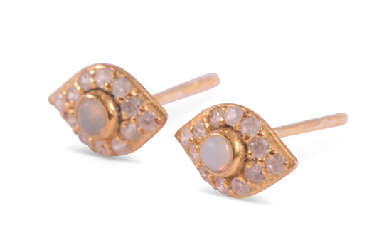 Evil Eye Studs with Opal Earrings - Gold