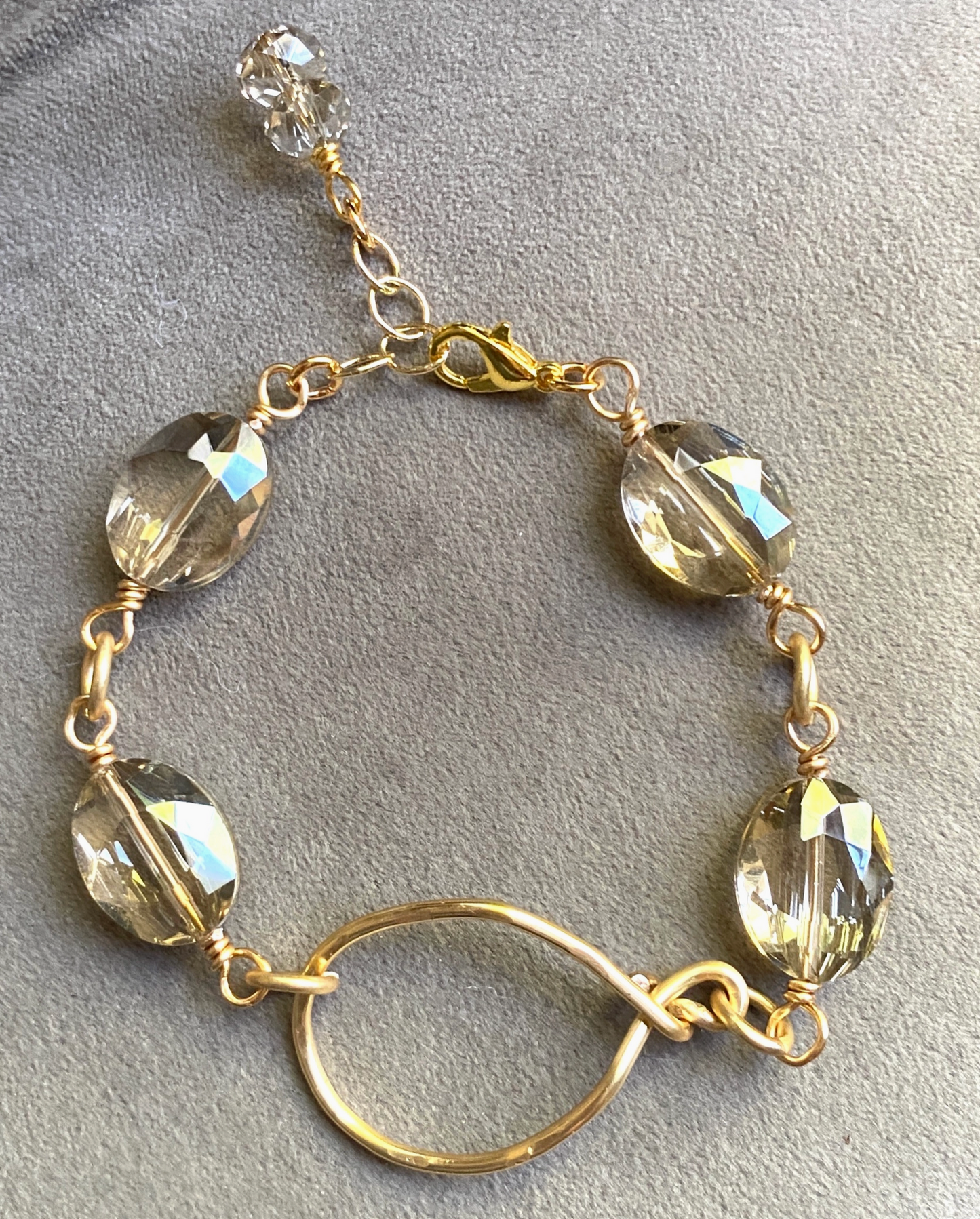 Gold Crystal Bracelet Hammered Hoop Connector