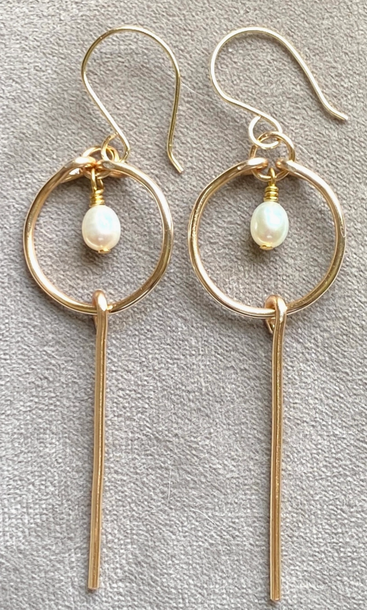 Pearl Hoop and Bar Earrings Aaa Quality