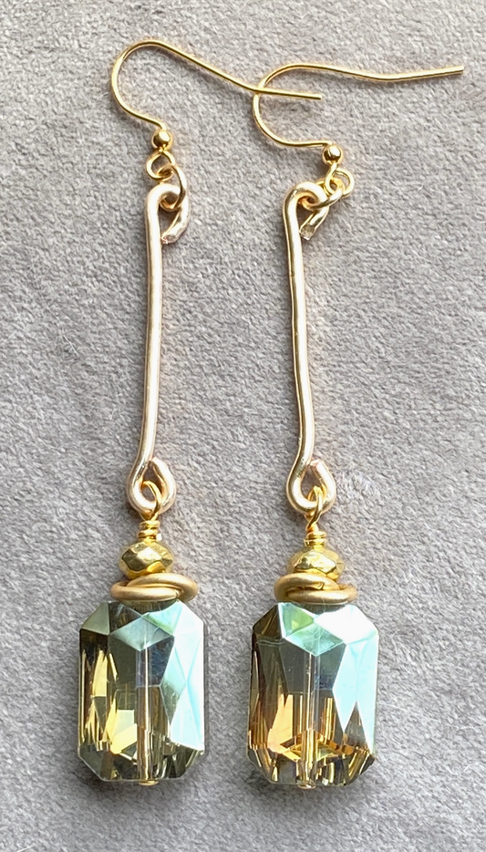 Crystal Earrings Rectangle Hammered Connector Bar Drop