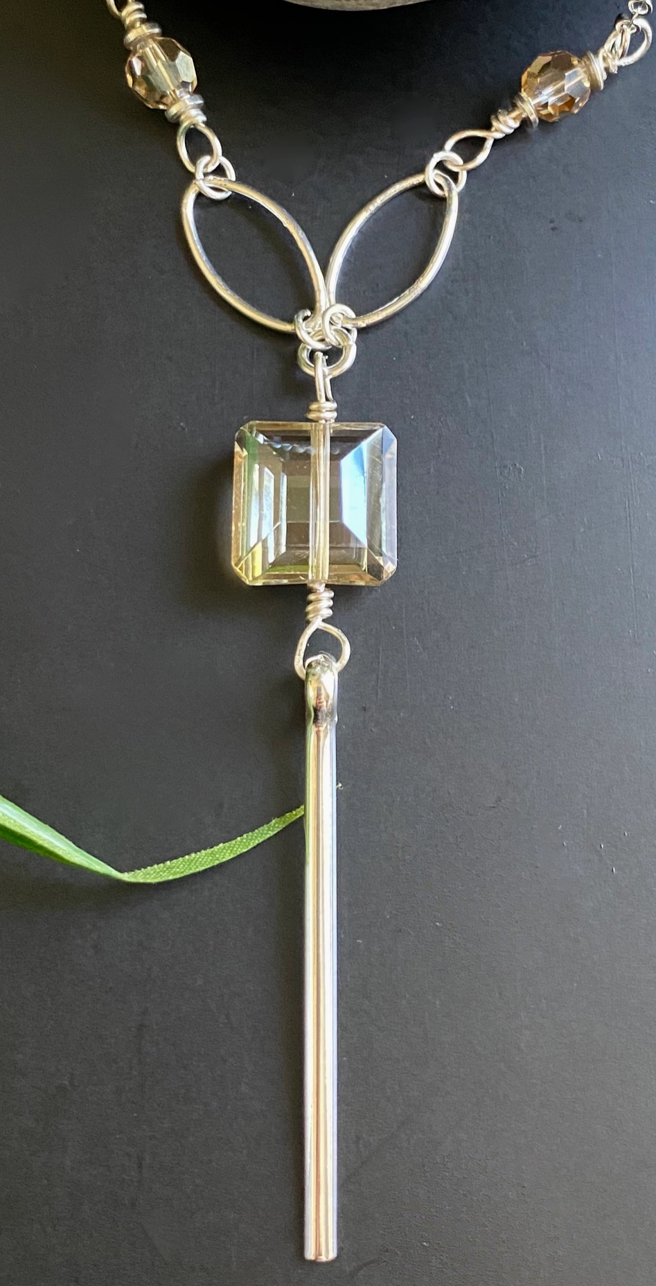 Crystal Drop Bar Necklace Silver Chain Layer Boho Square Cry