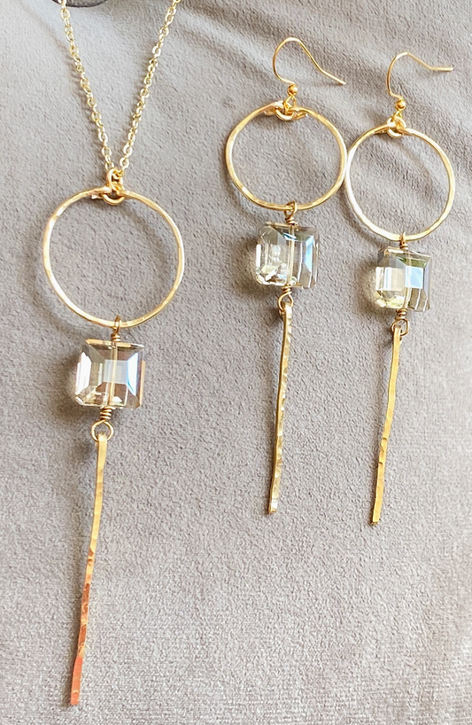 Silver Hammered Set of Hoops and Crystals Collection