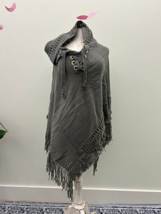 Warm Knit Poncho with Hood