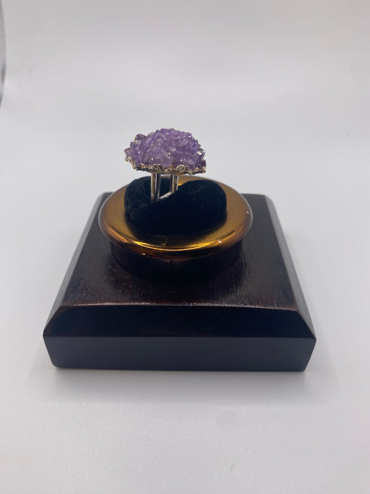 Silver Amethyst Rose Double Ring 2
