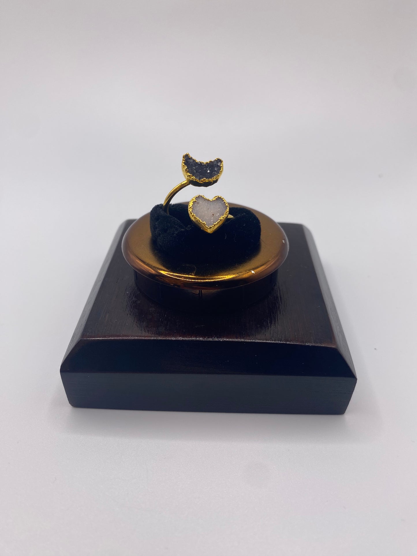 Gold Druzy Spiral Moon & Heart Ring