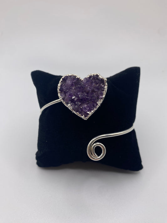 Silver Amethyst Heart Spiral Bracelet