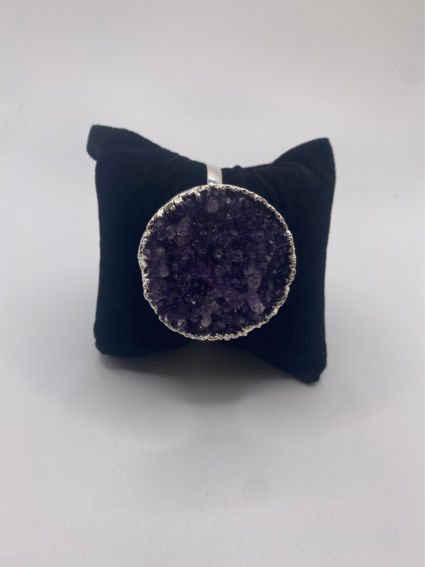 Silver Amethyst Cuff Bracelet- large round