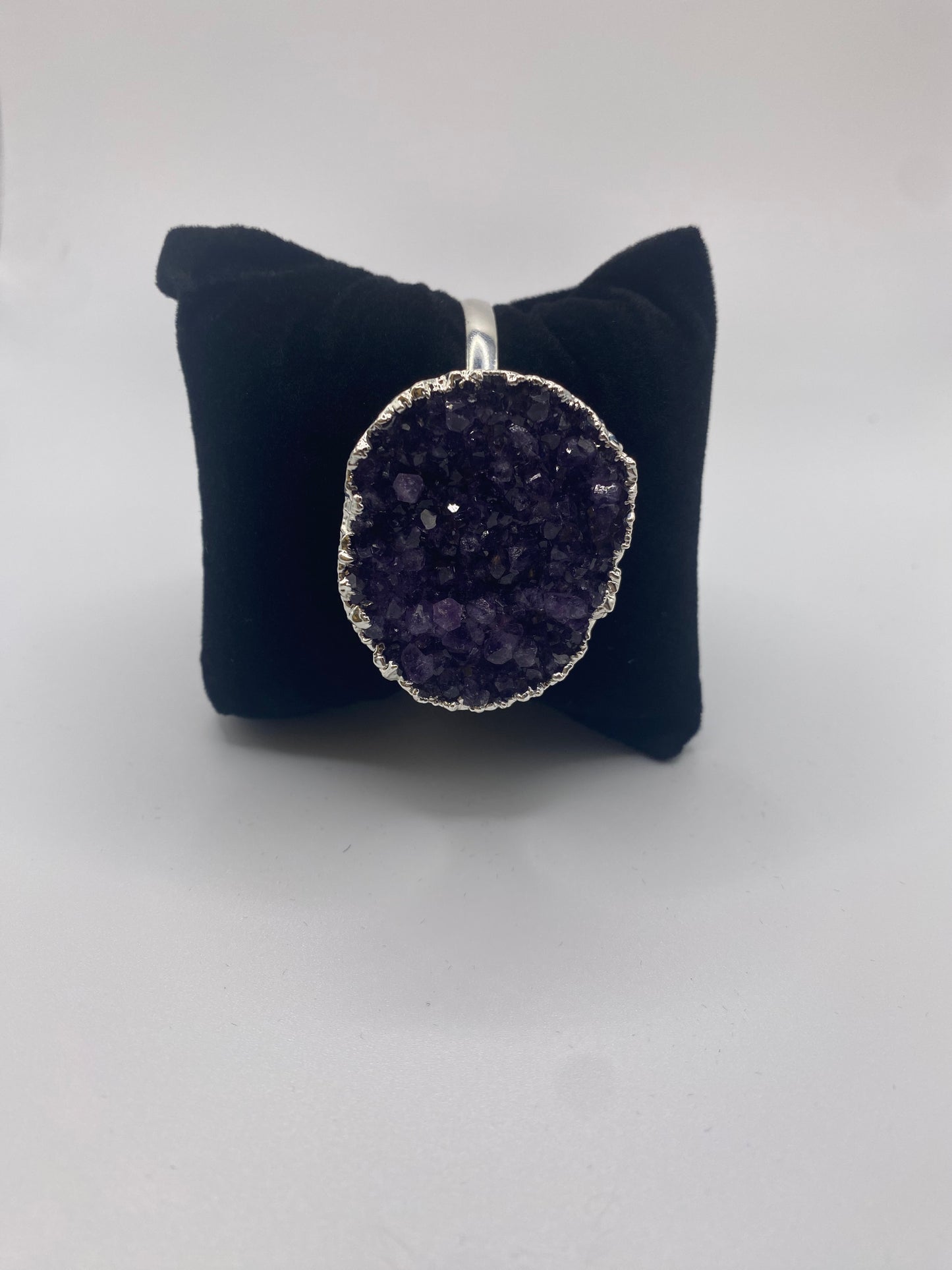 Silver Amethyst Cuff Bracelet- oblong