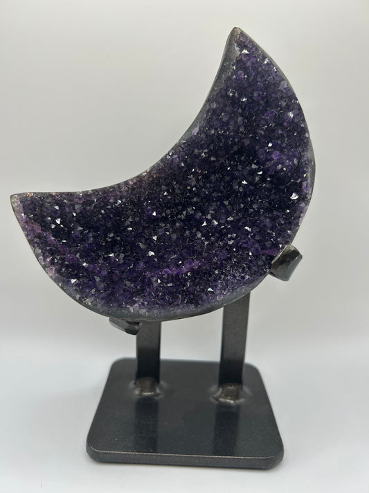 Medium Deep Purple Amethyst Stone-Moon on Stand