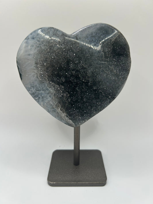Medium Black Quartz Stone- Heart on Stand