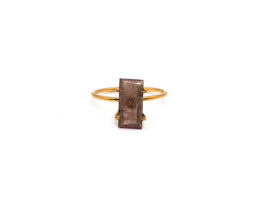 Watermelon Tourmaline Adjustable Ring - Baguette-cut