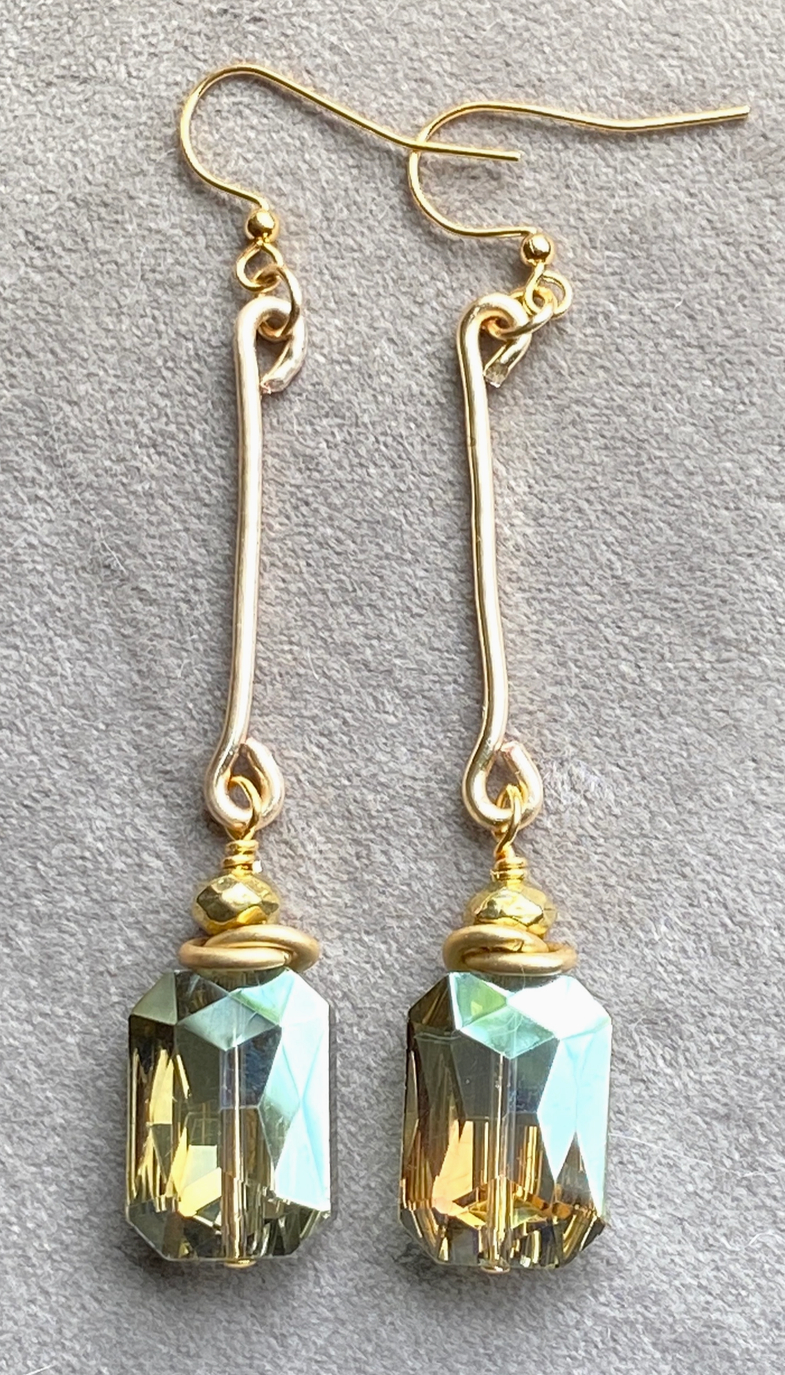 Crystal Earrings Rectangle Hammered Connector Bar Drop