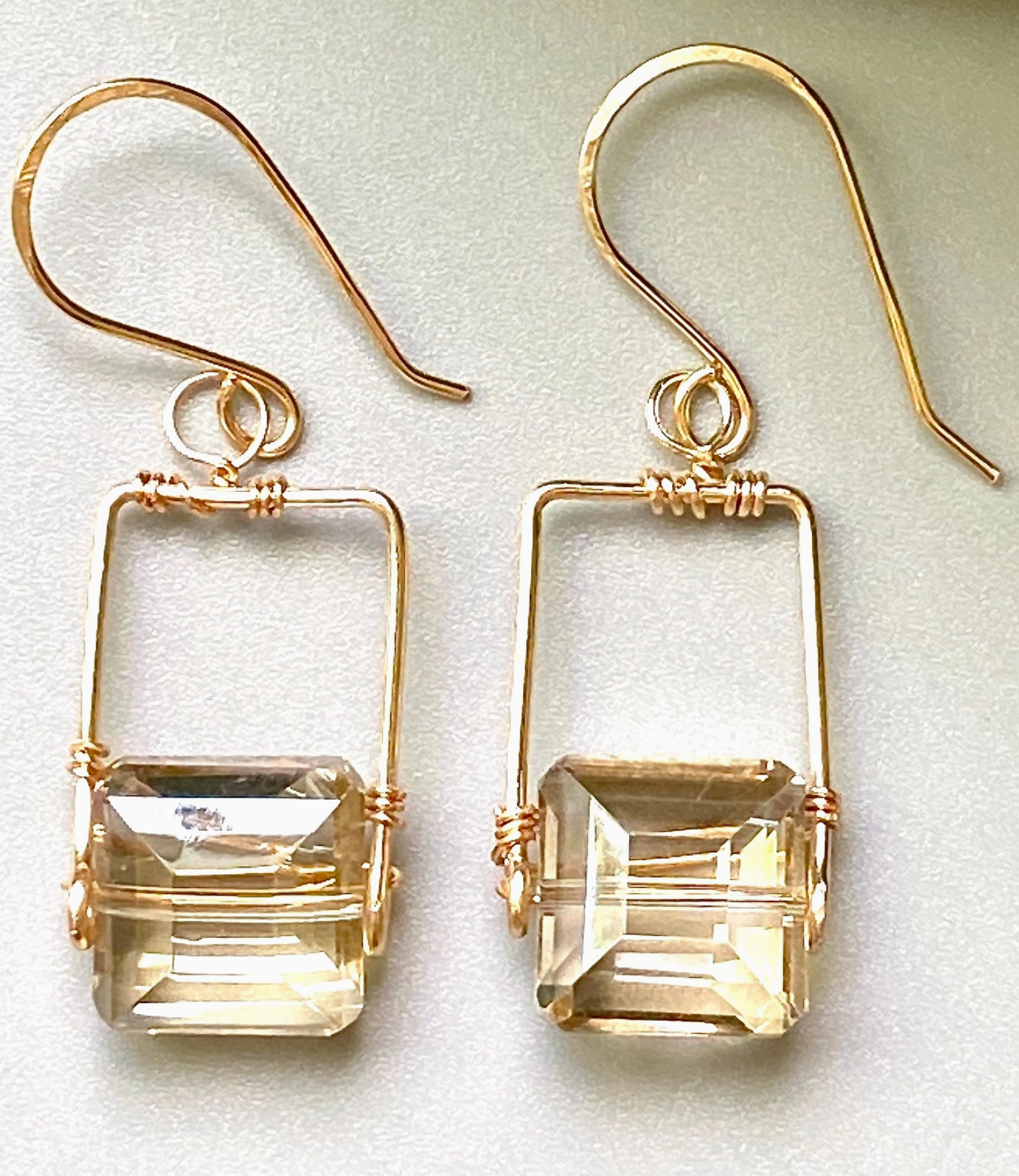 Crystal Earrings with Gold Frame Drop Dangle