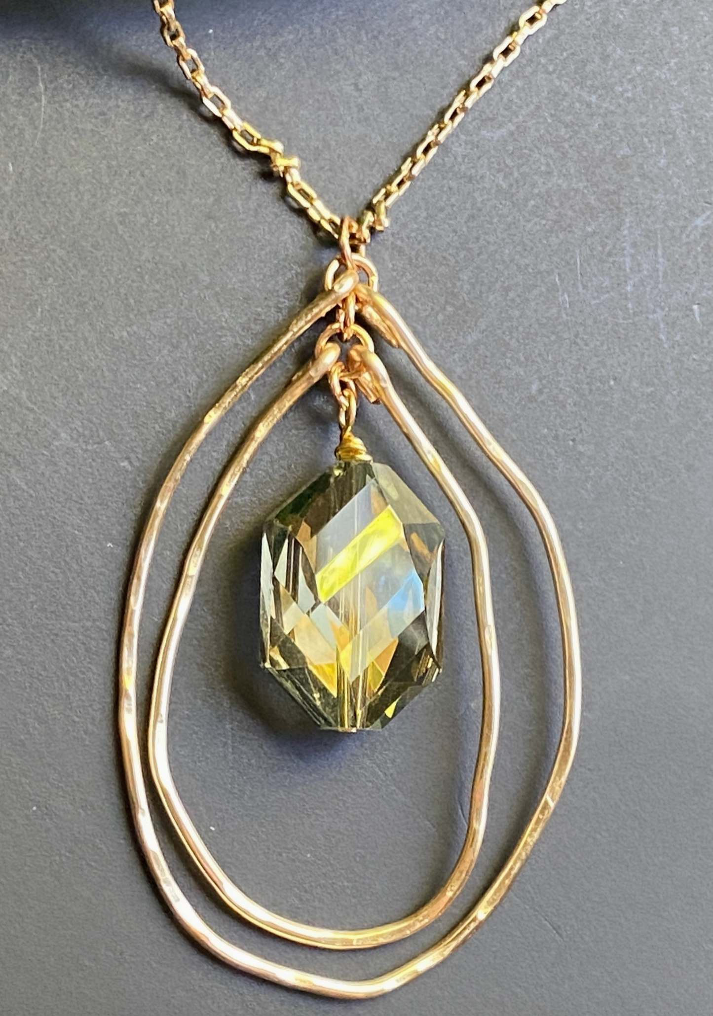 Gold Double Hoop Hammered Necklace Earrings Set